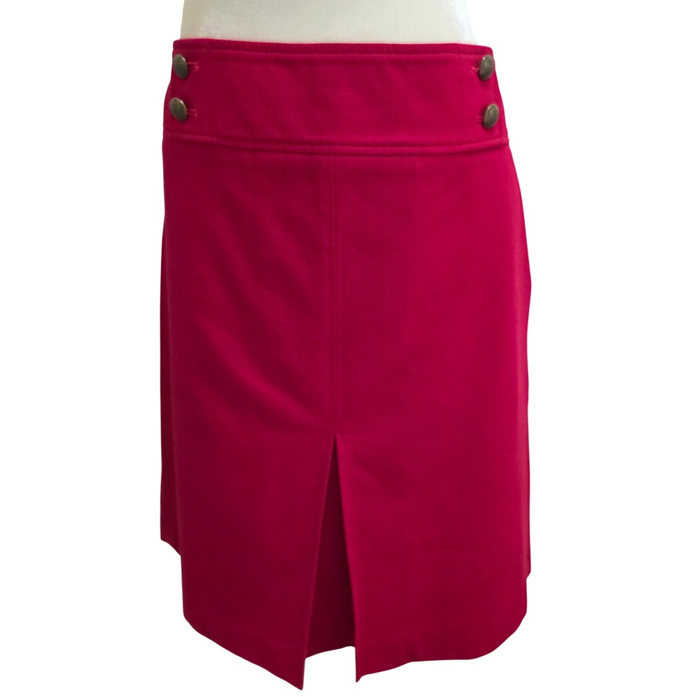 Talbots Womens Red Cotton Twill A-Line Skirt Size 12 Crested Buttons Office Work